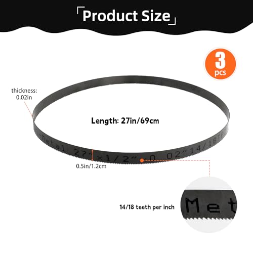 27 Inch Bandsaw Blades 14/18 TPI for DeWalt DCS377 DCS375 Sub-Compact Portable Band Saw, for Milwaukee Portable Band Saw Blade, 27'' x 1/2'' x 0.02'' 14/18TPI, 3 Pack - size: 27'' x 1/2'' x 0.02'', 14/18TPI, 3 Pack
