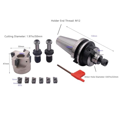 1.97"/50mm Cutting Dia 400R-50-22-4T Shell Cutter Set with BT40 Arbor - style: BT40-FMB22-45L