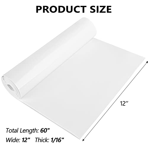 Sponge Neoprene Foam Rubber Sheet with Adhesive, 12 in x 60 in x 1/16 in Multi-Function Soundproof High Density Waterproof Rubber Mat, Perfect Cosplay Easy Cut DIY Neoprene Padding Roll - White - color: White, size: 12 " x 60 " x 1/16 "