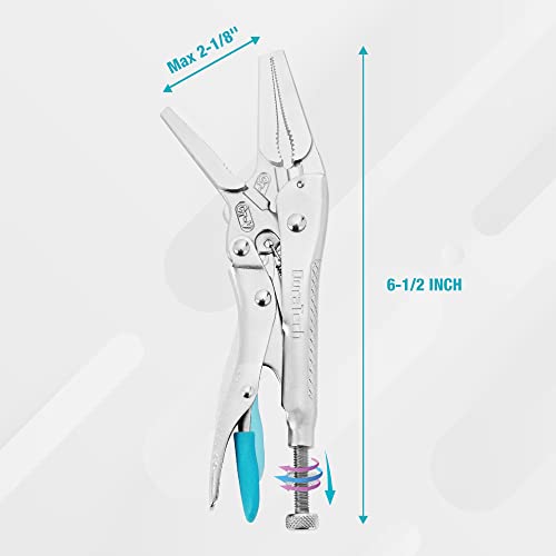 DURATECH 6.5" Long Nose Locking Pliers, Cr-V Construction with Wire Cutte