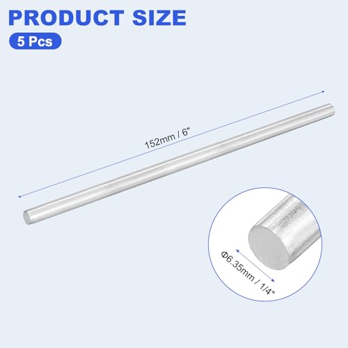 uxcell 5pcs 304 Stainless Steel Round Rods, 1/4" Dia x 6" Length Stainless Steel Metal Solid Shaft Rod Bar for Industry Use Metal Working Hobbies DIY Craft, Silver - size: 1/4" Dia x 6" Length