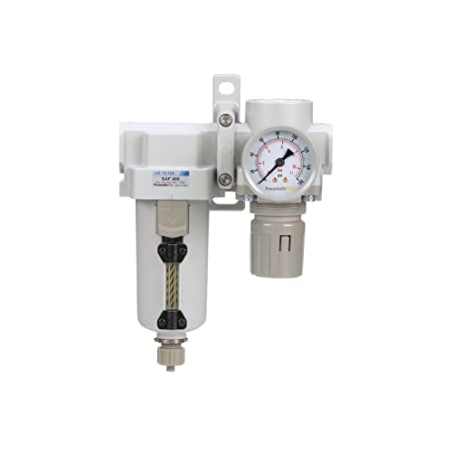 PneumaticPlus SAU420-N04G-MEP Air Filter Regulator Combo, 1/2" NPT - style: Metal Bowl - Manual Drain