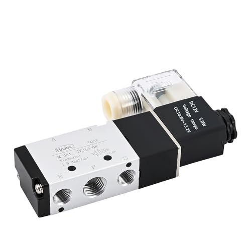 4V210-08 5/2 Way Pneumatic Solenoid Valve, 12V DC Single Solenoid Pilot Operated, Electric Air Control Valve for Air Cylinders, Automation (4V210-08 DC12V) - color: /DC12V