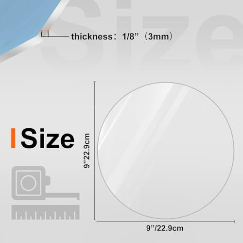 KINLINK 9in Plexiglass Sheets 1/8 inch Thick, 3mm Clear Circle PET Plastic Sheet for DIY Project, Craft, Cake Disk, Table top, Acrylic Sign and Wedding Invitation 2 Pack - size: 9 Inch, 3mm
