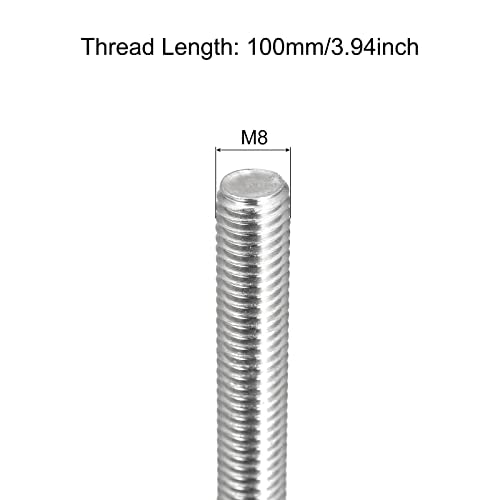MECCANIXITY Fully Threaded Rod M8x100mm 1.25mm Thread Pitch Right Hand Rods - size: M8 x 100mm