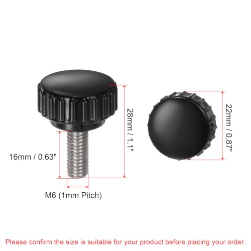 uxcell 6pcs Knurled Clamping Knobs M6 x 16mm Metric 304 Stainless Steel Male Thread Thumb Screw on Type 22mm Plastic Round Head Threaded Hand Bolt Stud Knobs Black - size: M6 x 16mm x 22mm