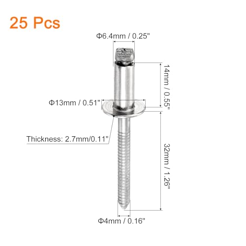 uxcell 25Pcs 1/4"x1/2" 304 Stainless Steel Dome-Head Blind Rivets, Open-End Type Blind Rivets for DIY, Sheet Metal, Automotive Repairs, Furniture, Boat, and Duct Work (Silver) - color: Silver, size: 1/4"x1/2"
