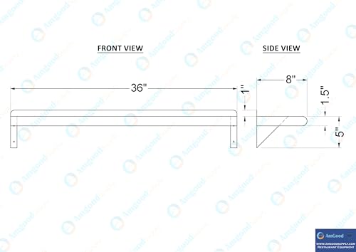 AmGood 8 in. x 36 in. Stainless Steel Wall Shelf with Backsplash - Holds 175 lbs - NSF 18-Gauge, Bullnose Edge | Shelf Over Stove, Coffee Station & Laundry - size: 8 in. x 36 in.