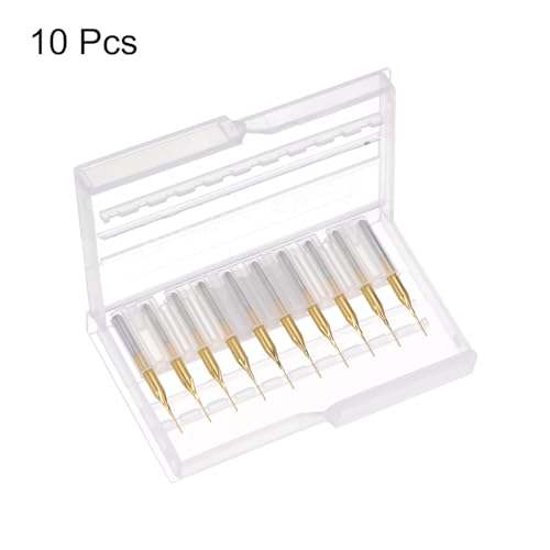 uxcell 10Pcs 0.6mm Titanium Coat Carbide End Mill Engraving Milling Cutter CNC Router Bits for PCB Machine, 1/8" Shank - size: 0.6mm