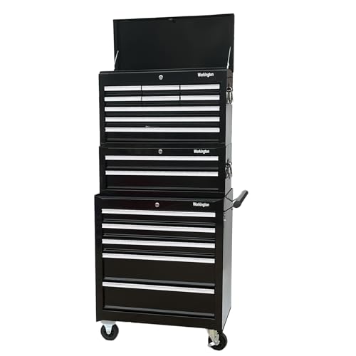 Workington Professional Industrial Rolling Metal Tool Chest with 5 Drawers, 26" 5-Drawer Tool Chest Cabinet with Ball Bearing Drawer Slides, Steel Tool Storage Box Organizer 4102 Black