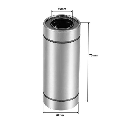 uxcell LM16UU Extra Long Linear Ball Bearings, 16mm Bore Dia, 28mm OD, 70mm Length (Pack of 4) - size: 16mm