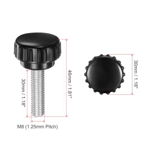 uxcell 4pcs Knurled Clamping Knobs M8 x 30mm Metric Zinc Plated Carbon Steel Male Thread Thumb Screw on Type 30mm Plastic Round Head Threaded Hand Bolt Stud Knobs Black - size: M8 x 30mm x 30mm