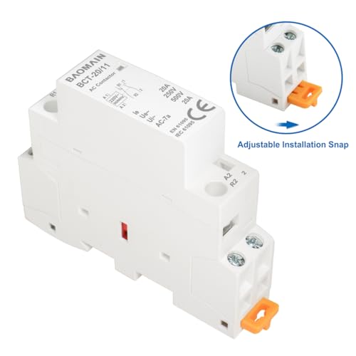 BAOMAIN 220V AC 2-Pole 20A Modular Contactor, 1NO1NC, DIN Rail Mount