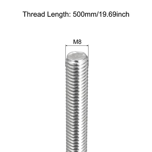 MECCANIXITY Fully Threaded Rod M8 x 500mm 1.25mm Thread Pitch 304 Stainless Steel Right Hand Threaded Rods Bar Studs 6 Pack - size: M8 x 500mm