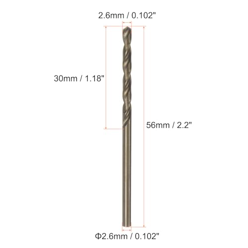 HARFINGTON 10pcs Cobalt Jobber Drill Bits 2.6mm / 0.102" M35 High Speed Steel HSS Twist Drilling Bit Tool for Stainless Steel Copper Wood Plastic and Other Hard Materials - size: 2.6mm