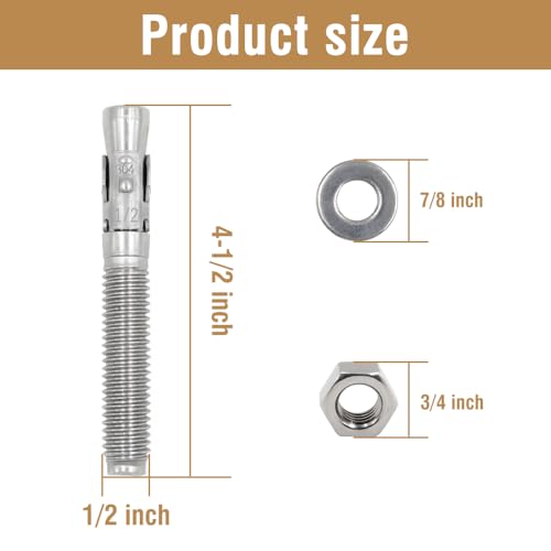 1/2" x4-1/2 Wedge Anchor for Concrete, Heavy Duty Bolt Anchors - size: 1/2"x4-1/2"