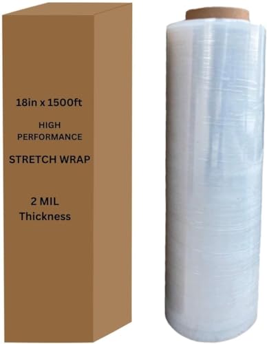 DEMAYA 18" x 1500 Feet 80 Gauge 20Micron, Industrial Clear Cast Stretch Wrap, Durable Adhering Plastic Pallet Wrap Film Roll (1 Pack)