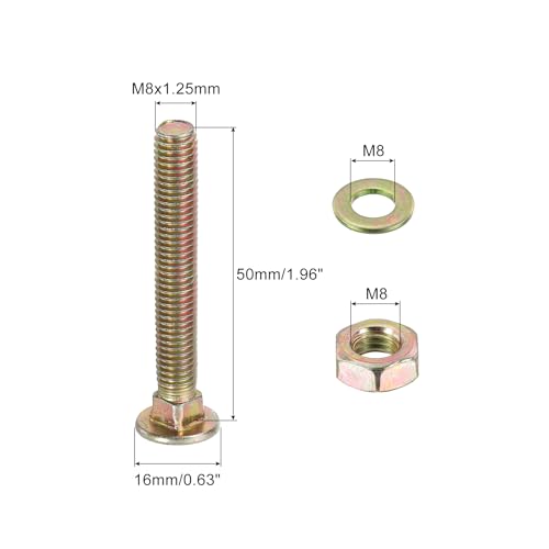 uxcell M8 x 45mm Carriage Bolt Kit, 8 Set Round Head Square Neck Screws, Carriage Bolts Screws Set Includes Washers and Nuts - Carbon Steel Zinc Plated for Fastening Accessories - size: M8 x 45mm