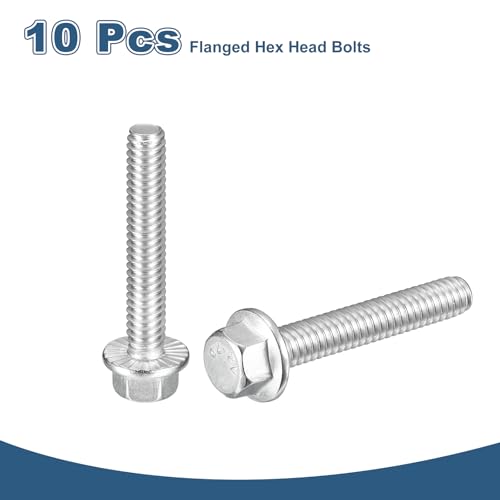 uxcell 10Pcs 1/4-20 x 1-3/4" Flanged Hex Head Bolts, 304 Stainless Steel Flange Hexagon Screws, Flange Hex Drive Screws 5.8 Grade for Machinery Industry Home Appliances, Silver - color: Silver, size: 1/4-20 x 1-3/4"