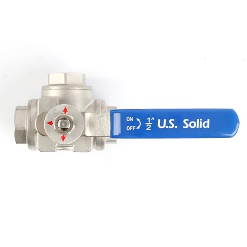 U.S. Solid 1/2" 3 Way Ball Valve - 304 Stainless Steel NPT Female Threaded Manual Ball Valve, T Mounting Pad - size: 1/2 inch, style: T Mounting Pad