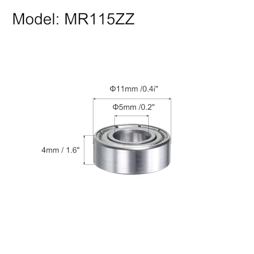 uxcell MR115ZZ Deep-Groove Ball Bearings for Rollers, 5mm x 11mm x 4mm Seal Bearings with Fiber Gloves, Double Metal Sealed Bearing Steel Skateboard Bearings 10Pcs - size: MR115ZZ