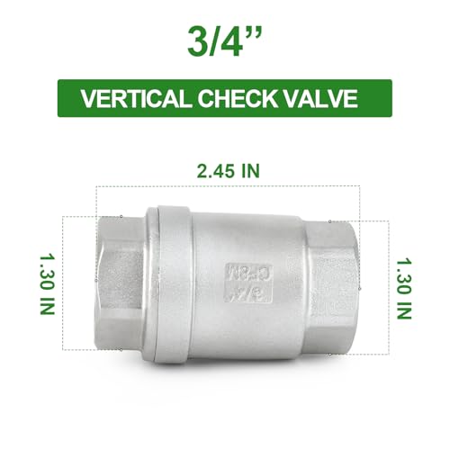 TAISHER 1PCS 304 Stainless Steel 3/4" Female Vertical Check Valve,Backflow Prevention, One Way Spring Check Valves CF8 WOG 1000 - size: 3/4"(Vertical)