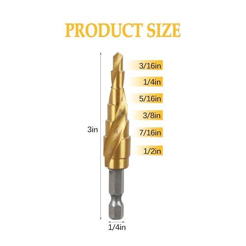 3/16" to 1/2" Cobalt Spiral Flute Step Drill Bit - size: DWA1784IR