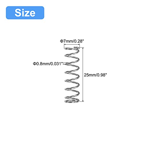 uxcell Compression Spring, 5Pcs 304 Stainless Steel, 7mm OD, 0.8mm Wire Size, 25mm Free Length, Silver Tone - size: 7x0.8x25mm