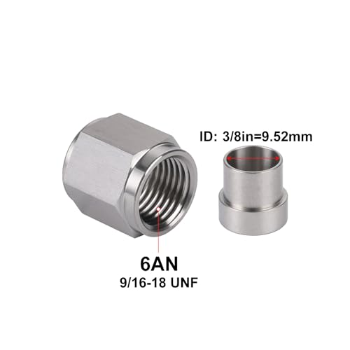 6AN Hardline Stainless Steel Tube Nut and Sleeve Fitting for 3/8" OD Tubing, 2 Sets - size: 6AN-3/8", 2 Sets