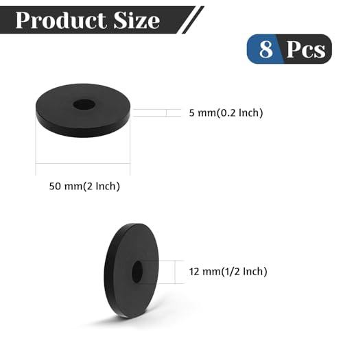 8 PCS Multi Purpose Rubber Spacer, 2" OD x 1/2" ID x 0.2" Thickness - size: 2" OD x 1/2" ID x 0.2" Thickness