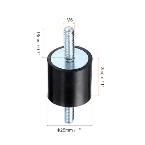 uxcell 4pcs M6x18mm Rubber Isolator Mounts with Studs 25x25mm Male Vibration Shock Absorber Zinc Plated Cylindrical Thread Mounts Anti Vibration Isolators with 8pcs M6 Lock Nuts - size: VV-D25*H25, M6*18