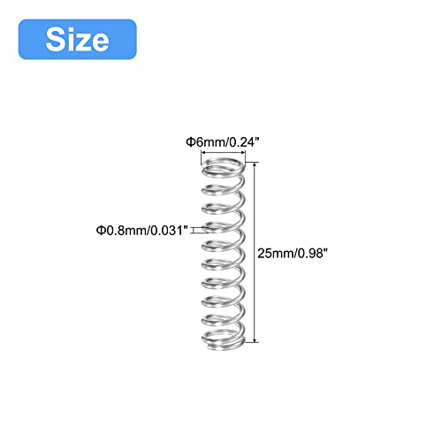 uxcell Compression Spring, 5Pcs 304 Stainless Steel, 6mm OD, 0.8mm Wire Size, 25mm Free Length, Silver Tone - size: 6x0.8x25mm