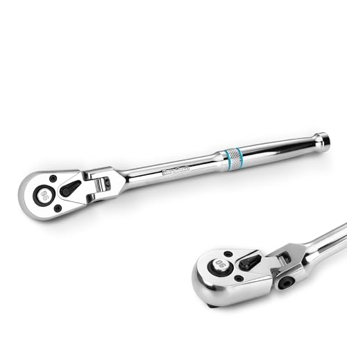 DURATECH 3/8-Inch Flex-Head Ratchet, 90-Tooth Quick-Release Ratchet Wrench - size: 3/8"(Polished)