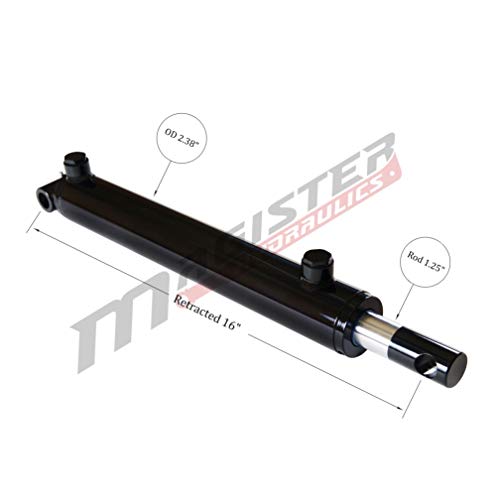 Magister Hydraulic Cylinder 2" Bore x 8" Stroke, Welded Hydraulic Ram with Pin Eye Mount, Double Acting Hydraulic Piston 3500 PSI (WPE 2x8) - color: 2" Bore, size: 8" Stroke