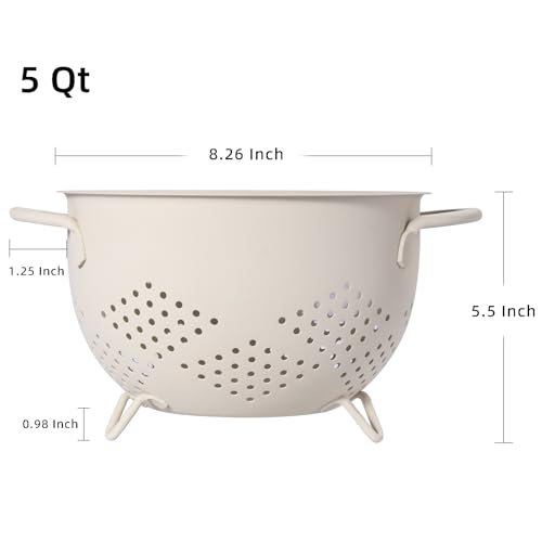 Metal Colander 5 Quart Powder Coated Self-draining Metal Strainer with Base,Kitchen Pasta Fruit Vegetable Basket with Double Handles (Sand Yellow) - color: Sand Yellow