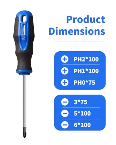 ROTATION 6PC Magnetic Tip Screwdriver Set, 3 Phillips and 3 Flat - color: 6pc_black Tip_matt