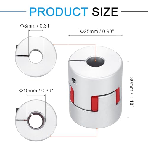 MECCANIXITY Aluminum Shaft Coupling Shaft Coupler 8mm to 10mm Flexible Spider Coupling L30mm x D25mm Coupler Jaw Spider Shaft Joint Connector for 3D Printers DIY CNC Router Milling Machine - size: 8mm to 10mm