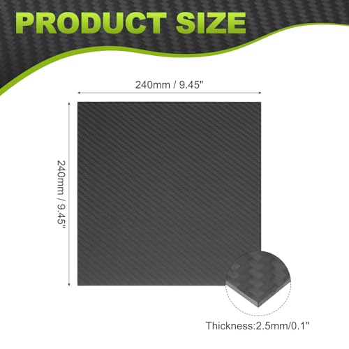 MECCANIXITY 3K Carbon Fiber Plate Panel Sheets, 240 x 240 x 2.5mm Carbon Fiber Board Plate Matte Twill Weave Panel Sheets Flexible for RC Aircraft, Model Car, Auto Parts - size: 240 x 240 x 2.5mm/9.45 x 9.45 x 0.1 inches