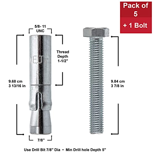 Wej-It PD58 Drop-in Anchor 5/8"-11 x 3-13/16", Pack of 5