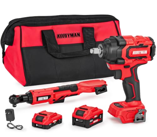 Alloyman 20V 1/2 "Cordless Brushless Impact Wrench& 3/8'' Ratchet Combo Kit