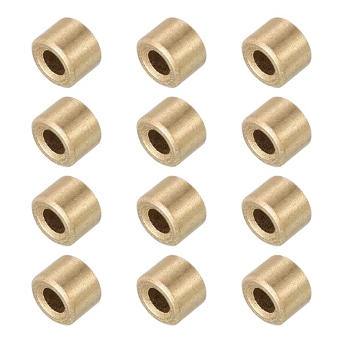 MECCANIXITY Sleeve Bearings,3mm Bore x 6mm OD x 4mm Length Self-Lubricating Cast Brass Bushing Plain Shaft Bearings for Sliding Movements Parts of Machinery(Gold Tone, Pack of 12) - size: 3 x 6 x 4mm