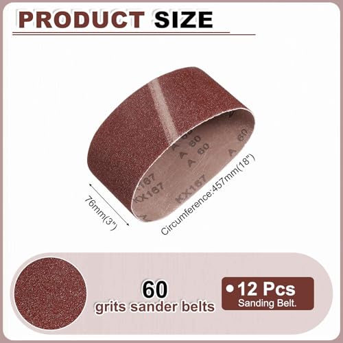 HARFINGTON 3 x 18 Inch Sanding Belts, 12 Pcs 60 Grits Aluminum Oxide Abrasive Belt Sander File Belt for Woodworking, Metal Polishing, Knife Sharpener - size: 3 x 18 Inch(60 Grit)