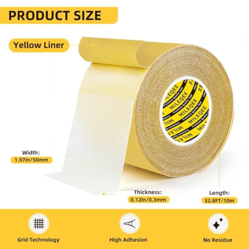 High Tack Double Sided Tape Heavy Duty Grid Mesh Stick,2" x 33FT - size: 1 Pack, 2" x 33FT