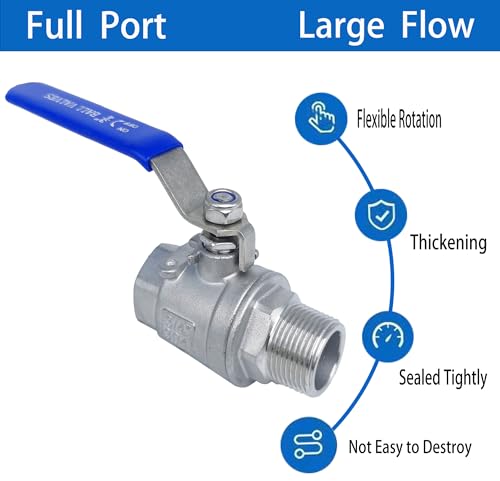 Full Port Ball Valve 3/4" NPT Heavy Duty Stainless Steel 304 Male x Female Thread For Water,Oil and Gas(1000WOG) - size: 3/4"NPT