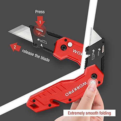 WORKPRO Folding Utility Knife with 10 Blades, Red - color: Red
