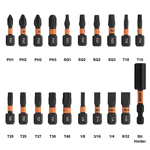 20pc Screwdriver Bit Set 1 Inch Premium S2 Steel Impact Bits Holder Set - color: Black
