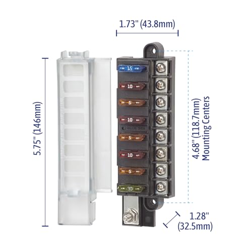 Blue Sea Systems ST Blade Fuse Block Compact 8 Circuit With Cover, 100 Amp, 5046 - color: With cover, style: 8 Circuit