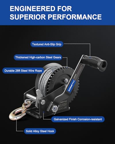1600lb Boat Trailer Winch with Cable, Portable Hand Winch for Towing - size: 1600Lbs cable Winch