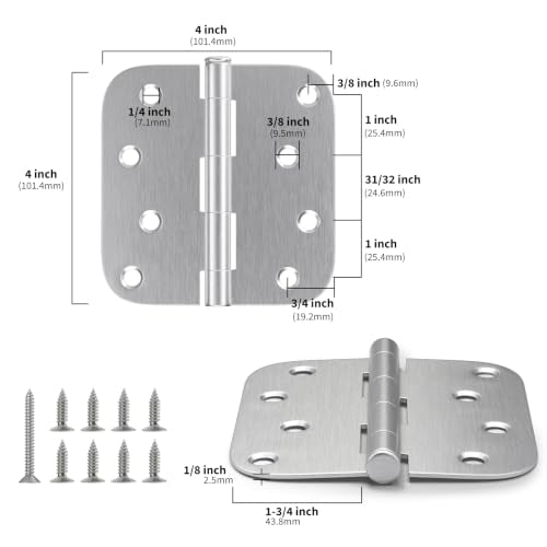 Goldenwarm 4 inch Brushed Nickel 12 Pack Door Hinges, 5/8" Radius Corners - color: Satin Nickel