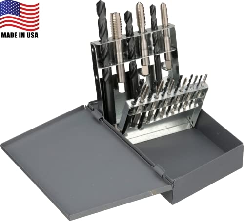 Chicago Latrobe 52541 HM18 High-Speed Steel Jobber Length Drill Bit and Tap Set with Metal Case, Black Oxide Drill Bits/Uncoated Taps, Metric, 18-piece, Metric Drill Bit Sizes, M2.5 to M12 Tap Sizes - size: 2.05 mm to 10.2 mm